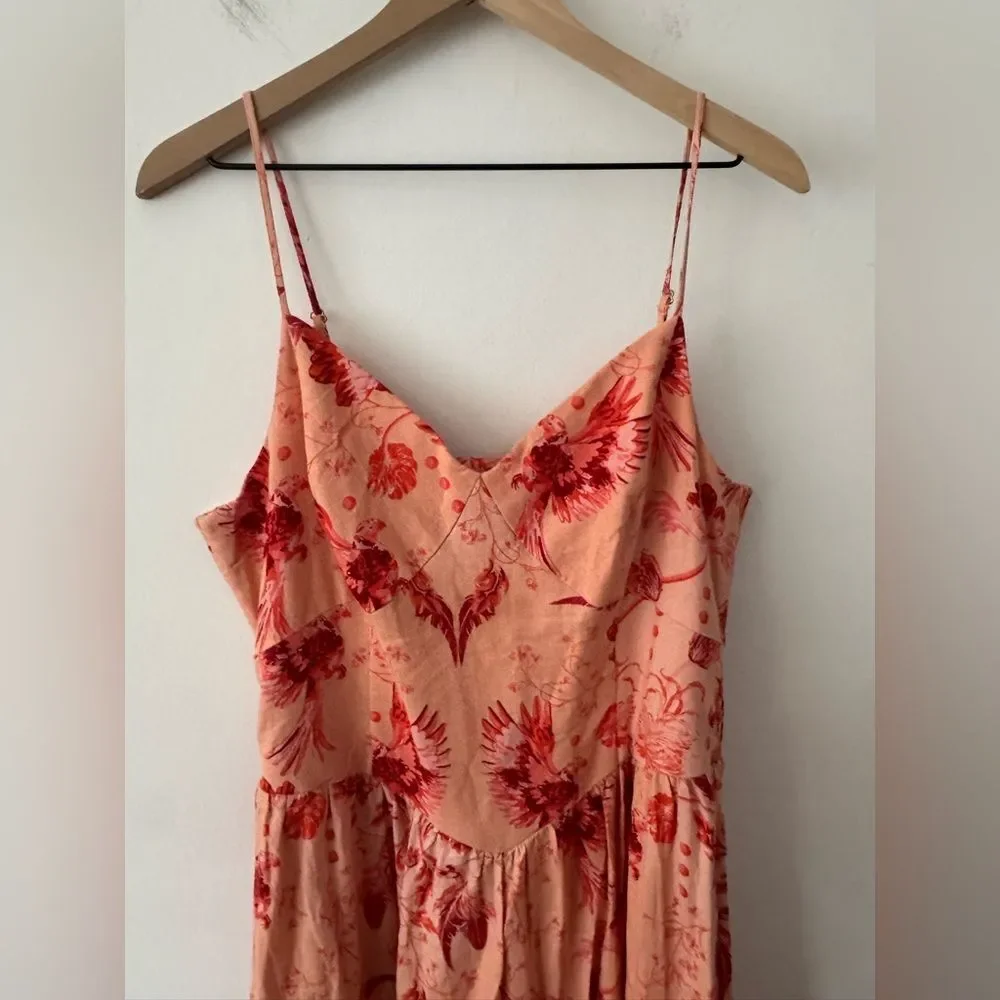 House of Harlow Linen Blend Tropical Floral Midi Dress Large